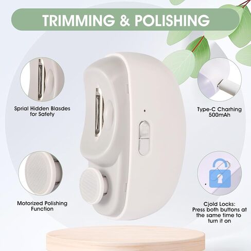 2-in-1 Clipper & Polisher-تلقائي ، ضوضاء منخفضة ، تقليم مسمار قابل لإعادة الشحن مع الماسك الأظافر المدمج-مثالي للأطفال وكبار السن ، وتلك مع البراعة المحدودة in Kuwait