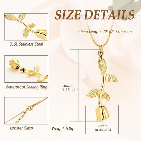 Rose Flower Cremation Jewelry Urn Necklaces for Ashes, Cremation Ash Jewelry Memorial Pendants for Human Pets Ashes in Kuwait