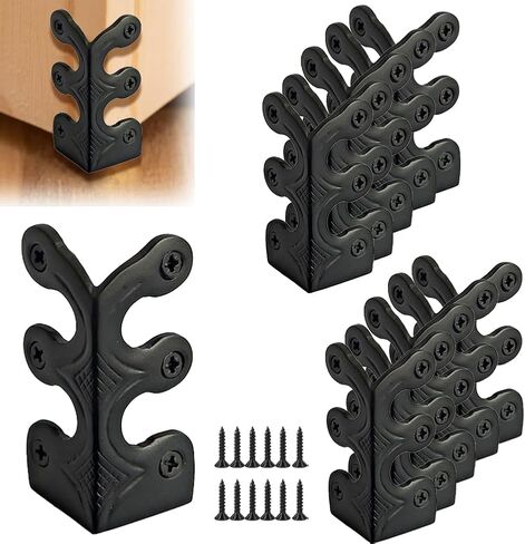 10 pcs Solid Brass Baseboard Corner Protectors, Skirting Board Corner Protectors, Vintage Metal Corner Protector Table Corner Edge Cover Safety Bracket with Screws (10, Black) in Saudi Arabia