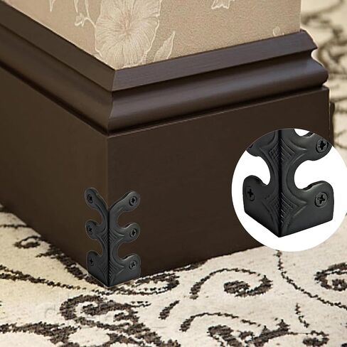 10 pcs Solid Brass Baseboard Corner Protectors, Skirting Board Corner Protectors, Vintage Metal Corner Protector Table Corner Edge Cover Safety Bracket with Screws (10, Black) in Saudi Arabia