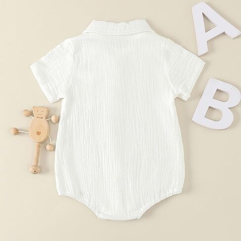 Baby Girl Boy Button Down Shirt Newborn Solid Color Short Sleeve Collared Romper Infant Summer Formal Bodysuit in Kuwait