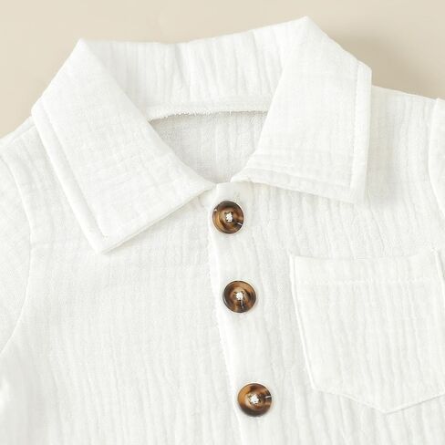 Baby Girl Boy Button Down Shirt Newborn Solid Color Short Sleeve Collared Romper Infant Summer Formal Bodysuit in Kuwait