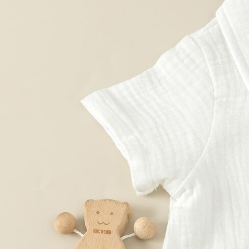 Baby Girl Boy Button Down Shirt Newborn Solid Color Short Sleeve Collared Romper Infant Summer Formal Bodysuit in Kuwait