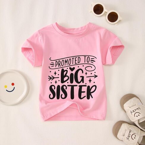 Big Sister Toddler Shirt Baby Girls Promoted to Big Sister Announcement Tshirt New Sibling Reveal Tops Outfits in Saudi Arabia