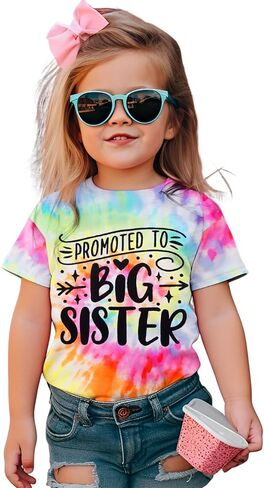 Big Sister Toddler Shirt Baby Girls Promoted to Big Sister Announcement Tshirt New Sibling Reveal Tops Outfits in Saudi Arabia