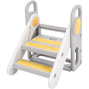 Foldable Step Stool for Bathroom Sink, Toddler Adjustable 3 Steps Stool with Handles, Kids Step Stool for Kitchen Counter, Toilet Potty Training, Anti-Skip Nursery Stepping Ladder Standing