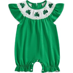 St Patricks Day Baby Girl Outfit Cute Shamrock Smocked Bubble Romper Bodysuit Infant Spring Clothes