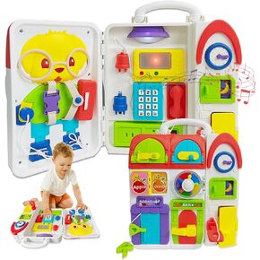 Busy Board Toys for 1-3 Year Old Boy Girl, Musical Montessori Busy Board Sensory Toys for Toddlers 1-3 Year Old Motor Skills Developmental Toy for 1-3 Age Birthday Gift for Kids