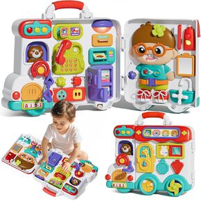 Busy Board Montessori Toys for 1 2 Year Old Boys Girls, Bilingual Learning Sensory Toys for Toddlers 1-3, Baby Musical Travel Toys for 12-18 Months, Christmas Birthday Gifts for 1 2 3 Year Old