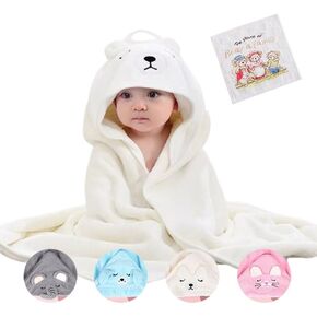 BREWSTARK Animal Hooded Bath Towel Ultra Soft Hooded Towel for Babie Toddler, Infant - Ultra Absorbent, Bathrobe Blanket Toddlers Shower Gifts for Boys Girls (White), Large