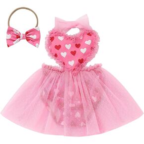 IMEKIS Newborn Baby Girl 1st Birthday Outfit Strawberry Pink Heart Valentines Day Dress Romper Headband Photo Shoot
