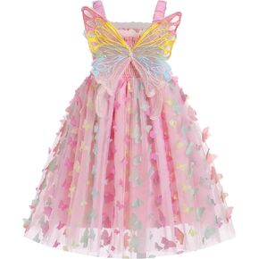 OBEEII Kids Girls Sleeveless Smocked 3D Butterfly Wing Tulle Tutu Dress A-line Sundress Princess Fancy Birthday Party Dress in Saudi Arabia