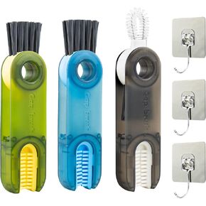 3 in 1 Multifunctional Cleaning Brush, Grand Kitchen 3 in 1 Cleaning Brush, Multi Functional Cleaning Brush, Cup Lid Cleaning Brush, Water Bottle Cleaning Tool, Lid Brush (3 Set Green/Blue/Gray)