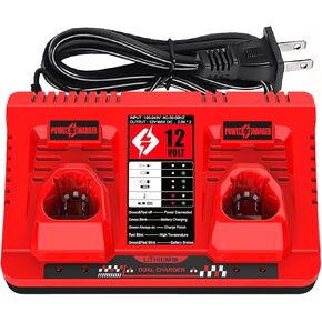 Energup 2Port 48-59-2401 12V Charger for Milwaukee m12 Battery Charger, for Milwaukee 48-11-2401 M12 12V Battery 3A 6A 9A, with LED Indicating, Red