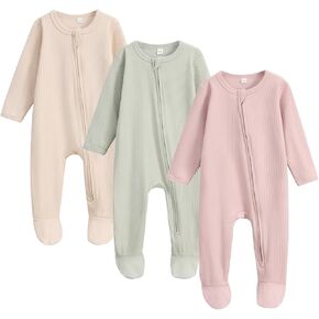 Bafeicao Newborn Baby Footie Romper with Mitten Cuffs 2-Way Zipper Cotton Pajamas One-piece Jumpsuit Sleeper Infant Clothes