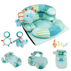 3-in-1 Tummy Time Pillow and Seated Support Playmat with Detachable Early Sensory Toys for Infant, Sitting Support to Prevent Reflux, Portable Gifts for Newborn Boys and Girls (Grey)