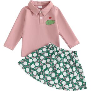 Toddler Girl Golf Outfits Baby 2 Piece Skirt Set Short/Long Sleeve Lapel Polo Shirt And Skirt Cute Sport Clothes