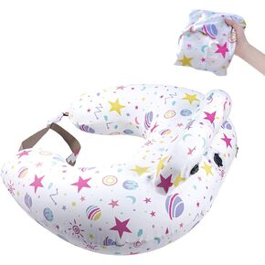 Inflatable Travel Nursing Pillow + Plus Pillow Cover for Replacement, Breastfeeding Breast Feeding Pillow for Mom & Baby Support, 2 Removable Cover, Newborn Essentials Must Haves