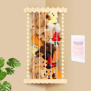 Scalloped Stuffed Animal Storage Toy Storage Organizer, Stuffed Animal Hammock Corner for Wall Plush Toy Holder with Adjustable Height and Lights for Playroom Bedroom Organizer