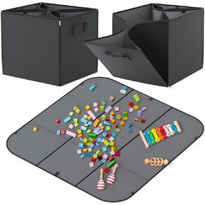 YOHOOLYO Toy Storage Organizer & Play Mat 43.3", Large 15×13×13" Collapsible Storage Cube Bin with Handles for Building Bricks, Boys, Girls, Playroom, Nursery (M, Grey)