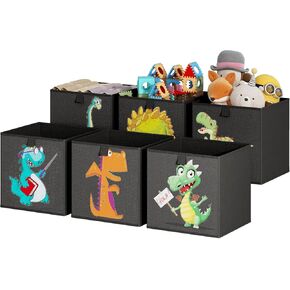 Wisdom Star Removable Divider Storage Organizer,6 Pack 13 Inch Animal Fabric Storage Cube Bins, Storage Baskets for Shelves, Cube Storage Boxes for Organizing Closet Bins，Black