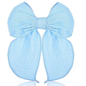 1 PCS Sky Blue Bow for Girls Hair, Handmade from a Blend of Linen and Cotton, Cute Blue Hair Bow Clip, The Bow Has an Alligator Clip to Easily Attach to Hair, Blue