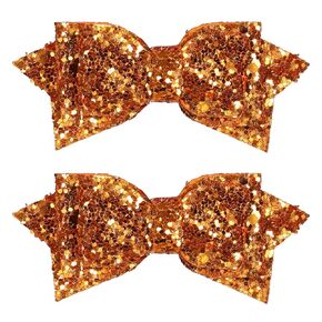 Glitter Orange Hair Bows 3in Sparkly Sequins Hairpins Alligator Clips Small Cute Cheer Hair Barrettes for Toddler Teen Baby Girls Happy Fall Thanksgiving Dress Decor Accessory Gift