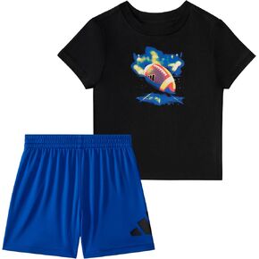 adidas baby-boys Short Sleeve Cotton Tee Shirt and Logo Short Set