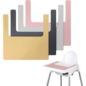 High Chair Placemat, Long Lasting High Chair Placemat Silicone, 4-Piece Set, Can Be Used Interchangeably, Suitable for IKEA Antilop Highchai, for Toddlers and Babies (Pink,Khaki,Grey,Light Gray)