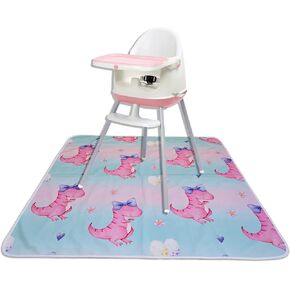 Indoor Outdoor Pink Dinosaur Under High Chair Baby Splat Mat 51 x 51inch Waterproof Washable Anti-Slip Play Mat