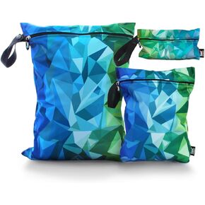 Gleener S'WET Wet/dry travel laundry bag | Waterproof tote for sweater gym gear, swimsuits and towels, cloth diapers or baby clothes, toiletries & electronics | bundle of 3 (Black Chaos)