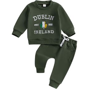 Toddler Baby Boy Girl St. Patricks Day Outfit Embroider Print Shirt Sweatshirt Pants Set St. Patricks Irish Clothes