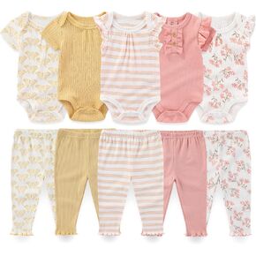 Baby Boy Girl 10 Piece Combined Type Clothing Set Cotton Baby Bodysuits and Pants Set Home Outdoor Infant Clothes