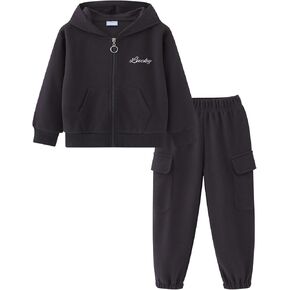 Toddler Boy girl Sweatsuit Corduroy Long Sleeve Hooded Zip Up Tops Kids Tracksuit Sets Solid Outfits(Size:2-7)