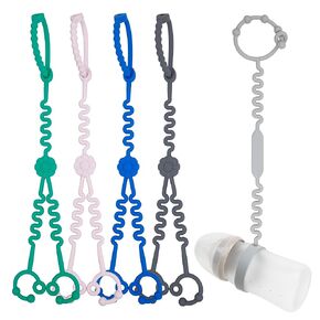 Baby Toy Straps - 1 Drag 2 Design for Toy Safety - 5 Food-Grade Silicone Straps for Strollers, High Chairs, Cribs & Car Seats - Navy, Dark Gray, Pink, Spearmint + Sippy Cup Strap