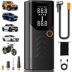 Tire Inflator Portable Air Compressor, 150PSI Portable Air Pump for Car Tires with Tire Pressure Gauge, Tire Inflator for Car, Motorcycle, Bicycle and More