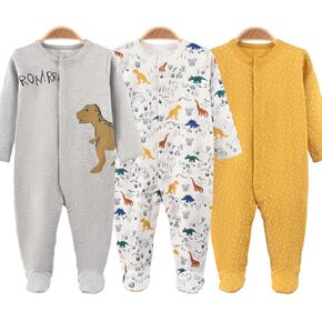 Cute Print Baby Romper with Anti-Scratch Face Gloves,Snap-Front,Soft Footed Cotton Jumpsuit for Newborn Boys Girls
