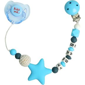 Blue Pacifier Clip Chain with Magnetic Pacifier for Reborn Baby Dolls Feeding Toy Accessories for Kids Gift