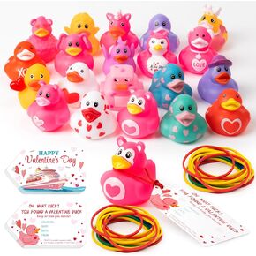 H1vojoxo Valentine’s Day Rubber Ducks - 60PCS Valentines Rubber Ducks for Cruise Valentines Party Favors Rubber Ducks Cruise Duck Tags Kits for Pool Bath Toy Goodie Bag Fillers Classroom Exchange Gift