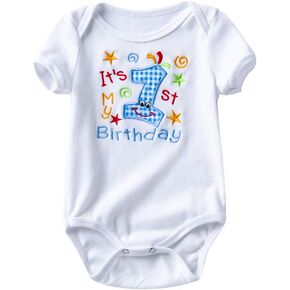 Baby Boy 1st Embroidery Birthday Oufit Colorful Infant Girl First Birthday Clothes (White Blue, 12-18 Months)