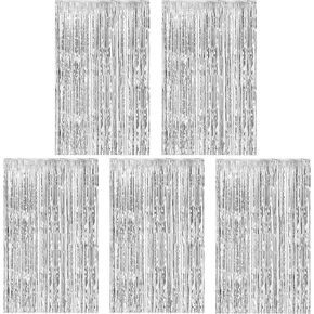 5 Pack Rose Gold Foil Curtain Backdrop Metallic Tinsel Foil Fringe Curtains Photo Booth Props for Birthday Wedding Engagement Bachelorette Christmas Holiday Celebration Party Decorations Supplies