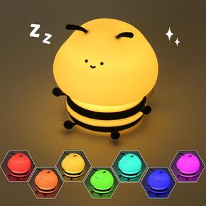 Bee Silicone Night Light – Squishy Animal LED Lamp with Dimmable Warm & RGB Color-Changing Modes, USB Rechargeable Touch Control, Portable Light with Timer for Kids’ Bedroom & Nursery Décor