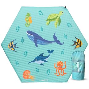 Self Inflating Hexagon Playpen Mat - Non-Slip Cushioned Portable Play Mat - Thick Soft Baby Play Mats for Floor - Easy Care Playmat for Babies, Infants, Toddlers - Baby Crawling Mat - Marina