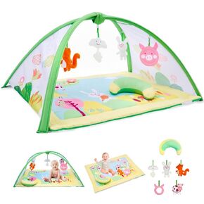 Baby Play Gym & Activity Mat, Oversize Baby Play Mat with 6 Detachable Toys Tummy Time Mat Promote Motor Skills & Sensory Development Baby Mat for Floor, Newborn Infant Baby Essentials Shower Gift