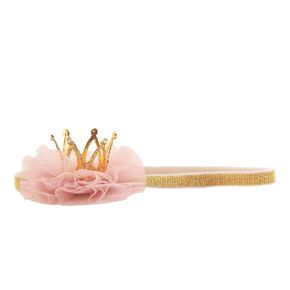 Nishine 1.3"x1.3" Mini Baby Girl Tulle Crown Headband Toddler Princess Crown Tiaras Birthday Photography (Gold, Elastic)