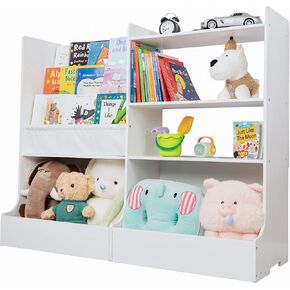 48.6" Large Solid Wooden Kids Bookshelf, 4 Baby Bookcase, 3 Layer Sling Children Bookshelf, Baby Book Shelf With Toy Storage, Organizer, Display, Toddler Bookshelf For Room, Library, Nursery, Playroom
