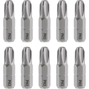 HARFINGTON 10pcs PH3 Phillips Screwdriver Bit 1/4" Hex Shank 25mm/1" Length Magnetic Cross Head Hex Bits S2 Steel Screw Driver Bit