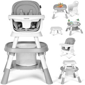 Cowiewie Baby Highchair 16-in-1 Convertible High Chairs for Babies & Toddlers Table, Chair Set Building Block Table Highchair with Safety Harness, Removable Tray (Grey)