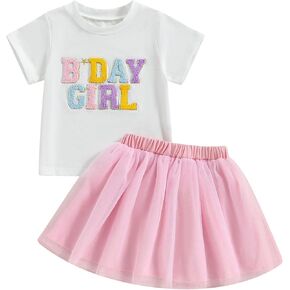 Baby Girl Birthday Outfit Embroidery Birthday Girl Shorts Sleeve Shirts and Tutu Skirts Set Baby Girl Birthday Outfit