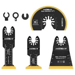 4 PCS Titanium Oscillating Saw Blades Metal Cutting, 4 Types Multi Tool Blades Kits for Hard Material Metal Nails and Wood Plastic, Multitool Blades Fit Dewalt Ryobi Milwaukee Bosch